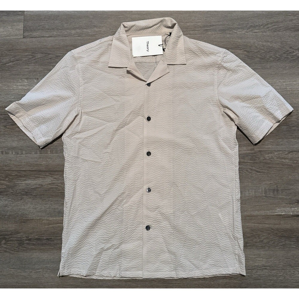 NEW Theory Men's Size Small Sand Mod Seersucker Short Sleeve Daze Shirt S $175